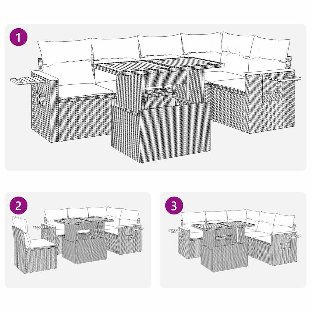 5-delige Loungeset met kussens poly rattan en acaciahout beige