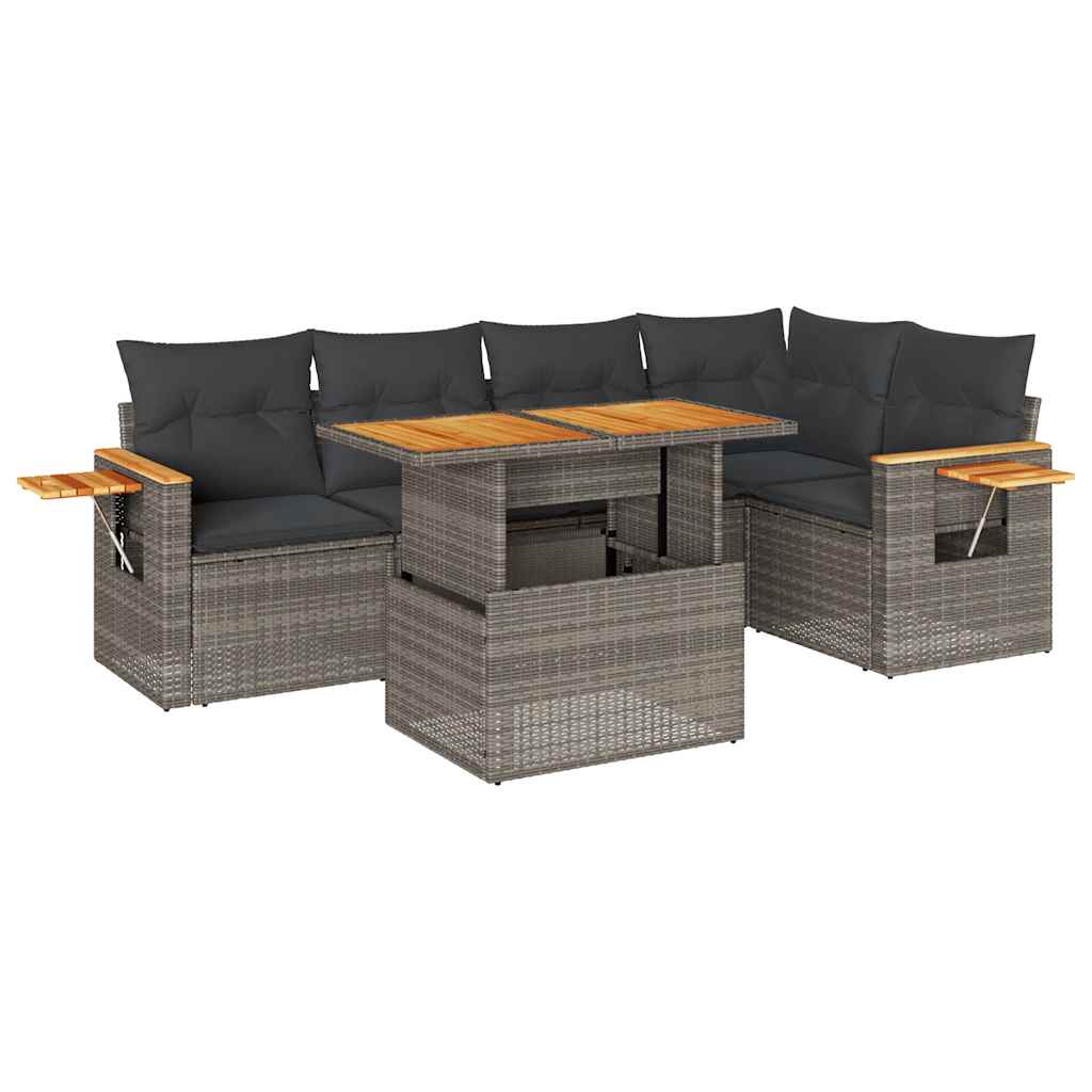 5-delige Loungeset met kussens poly rattan acacia grijs