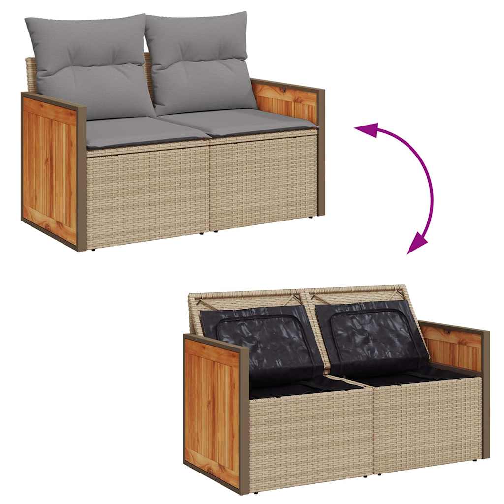 5-delige Loungeset met kussens poly rattan en acaciahout beige