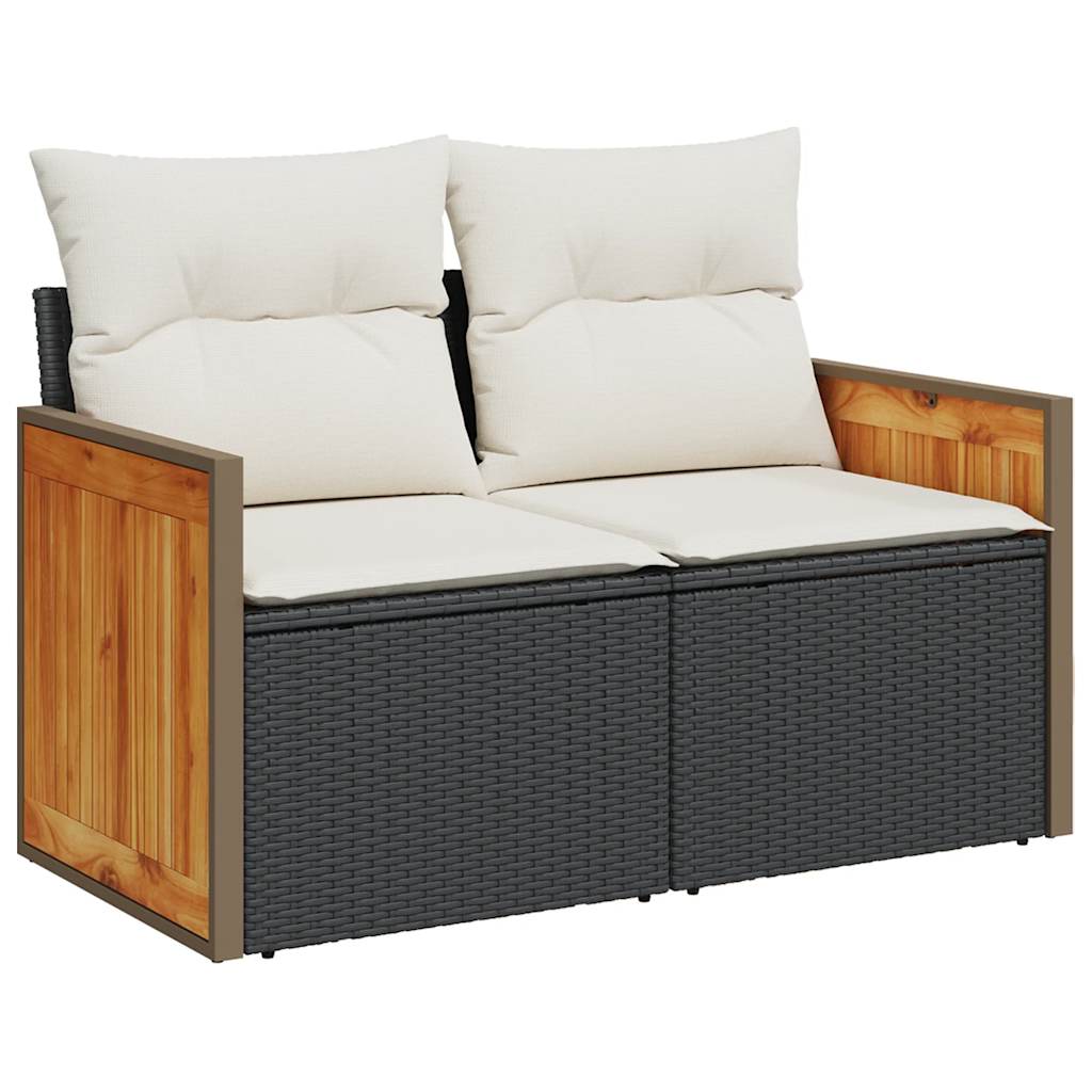 6-delige Loungeset met kussens poly rattan acacia zwart