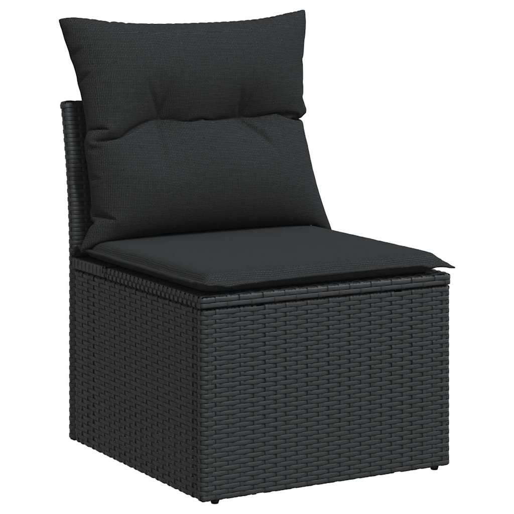 7-delige Loungeset met kussens poly rattan acacia zwart