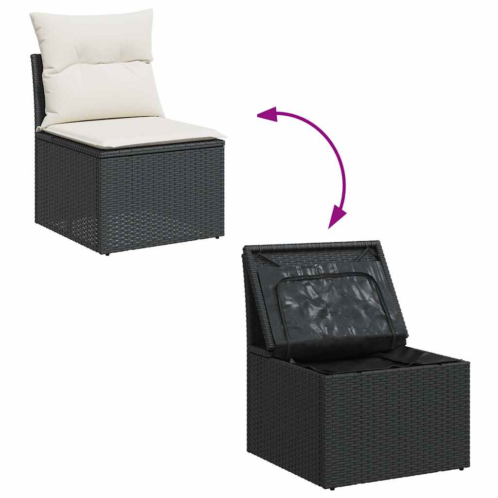 6-delige Loungeset met kussens poly rattan acacia zwart