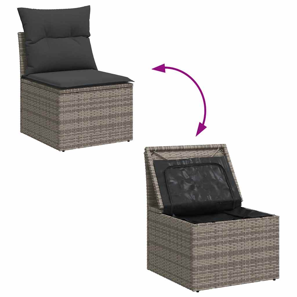 7-delige Loungeset met kussens poly rattan acacia grijs