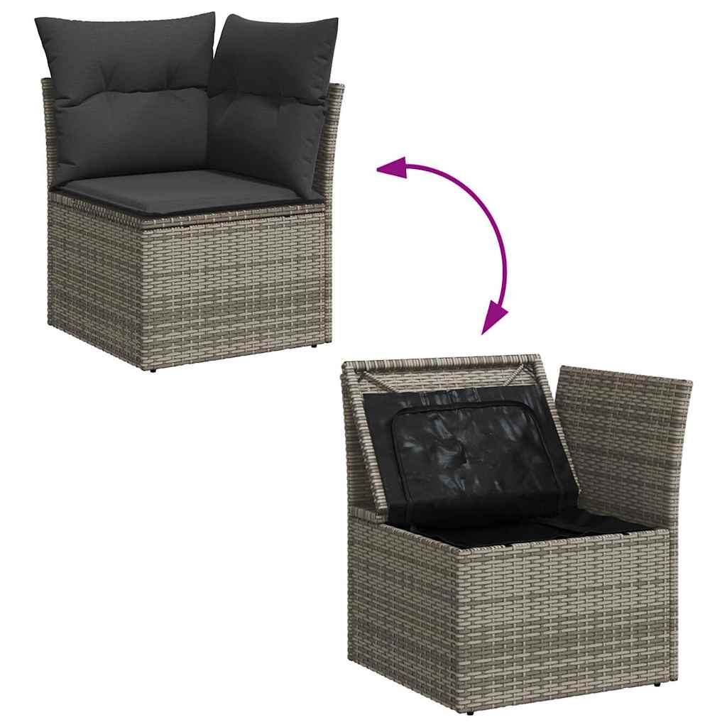 7-delige Loungeset met kussens poly rattan acacia grijs