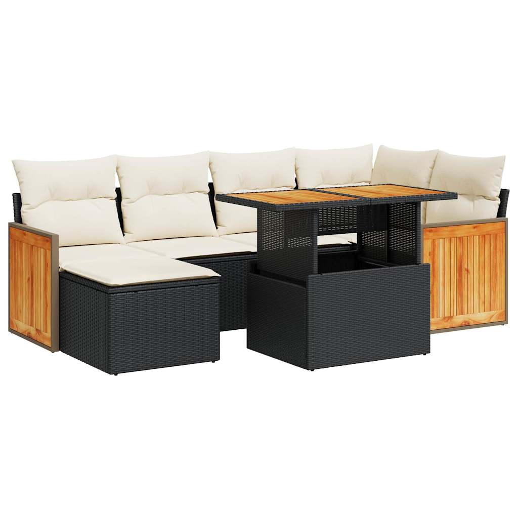 8-delige Loungeset met kussens poly rattan acacia zwart