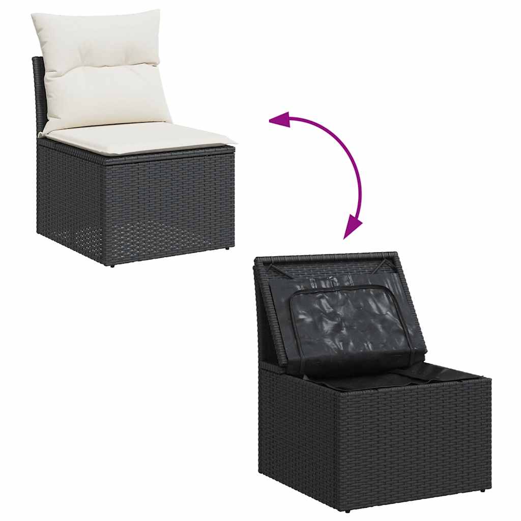 8-delige Loungeset met kussens poly rattan acacia zwart