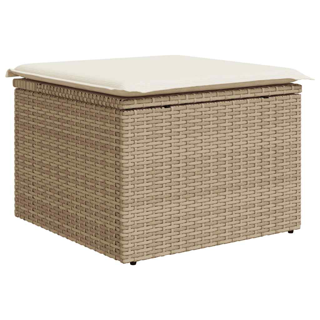 7-delige Loungeset met kussens poly rattan acacia beige