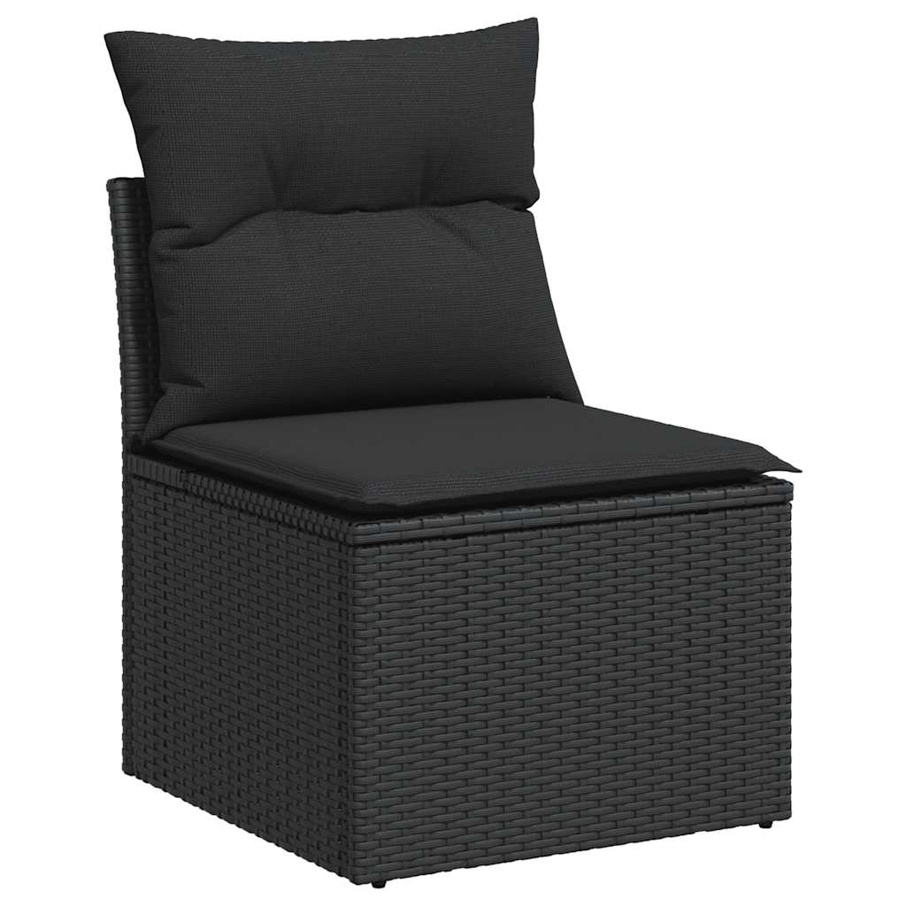 10-delige Loungeset met kussens poly rattan acacia zwart