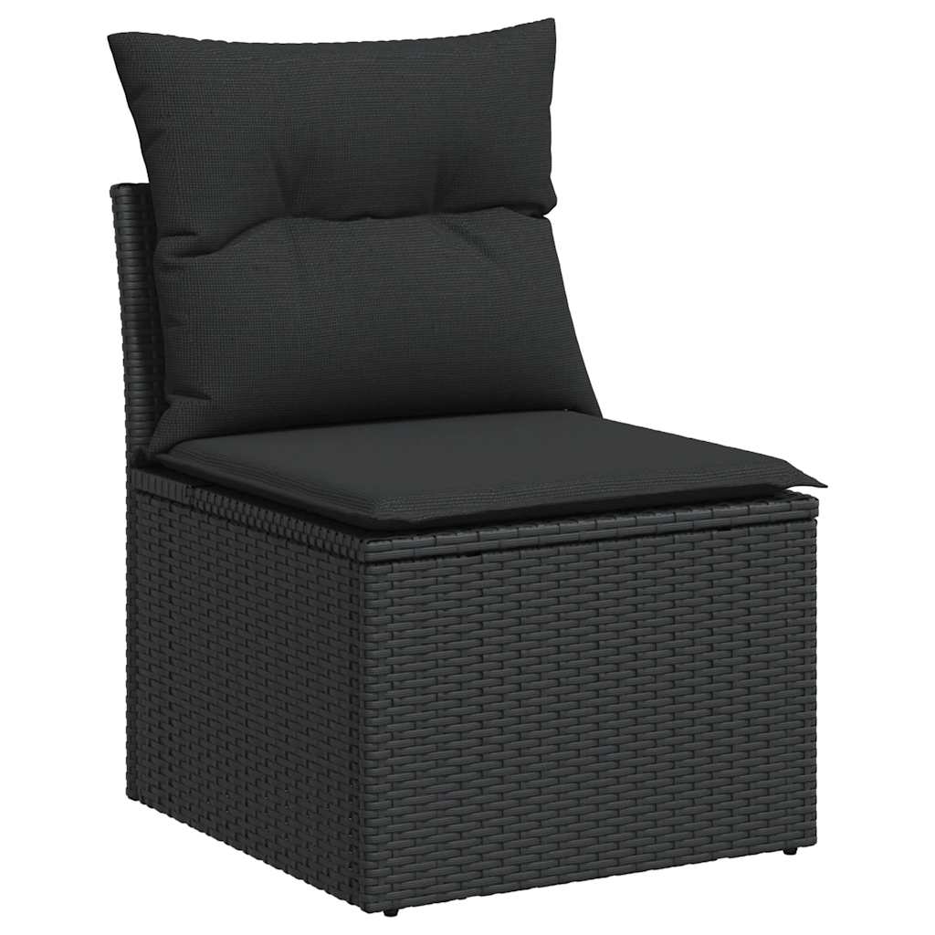 11-delige Loungeset met kussens poly rattan acacia zwart