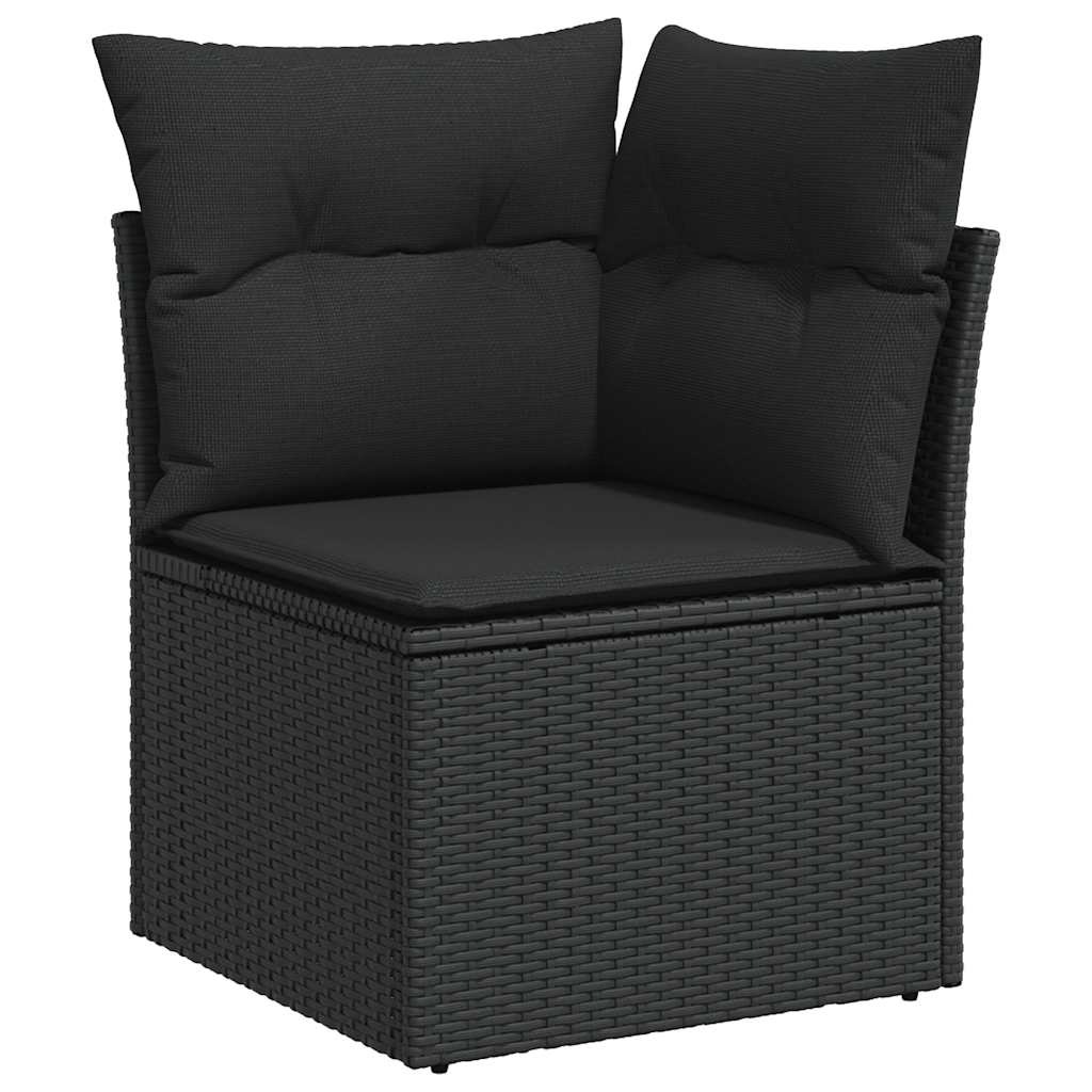 11-delige Loungeset met kussens poly rattan acacia zwart