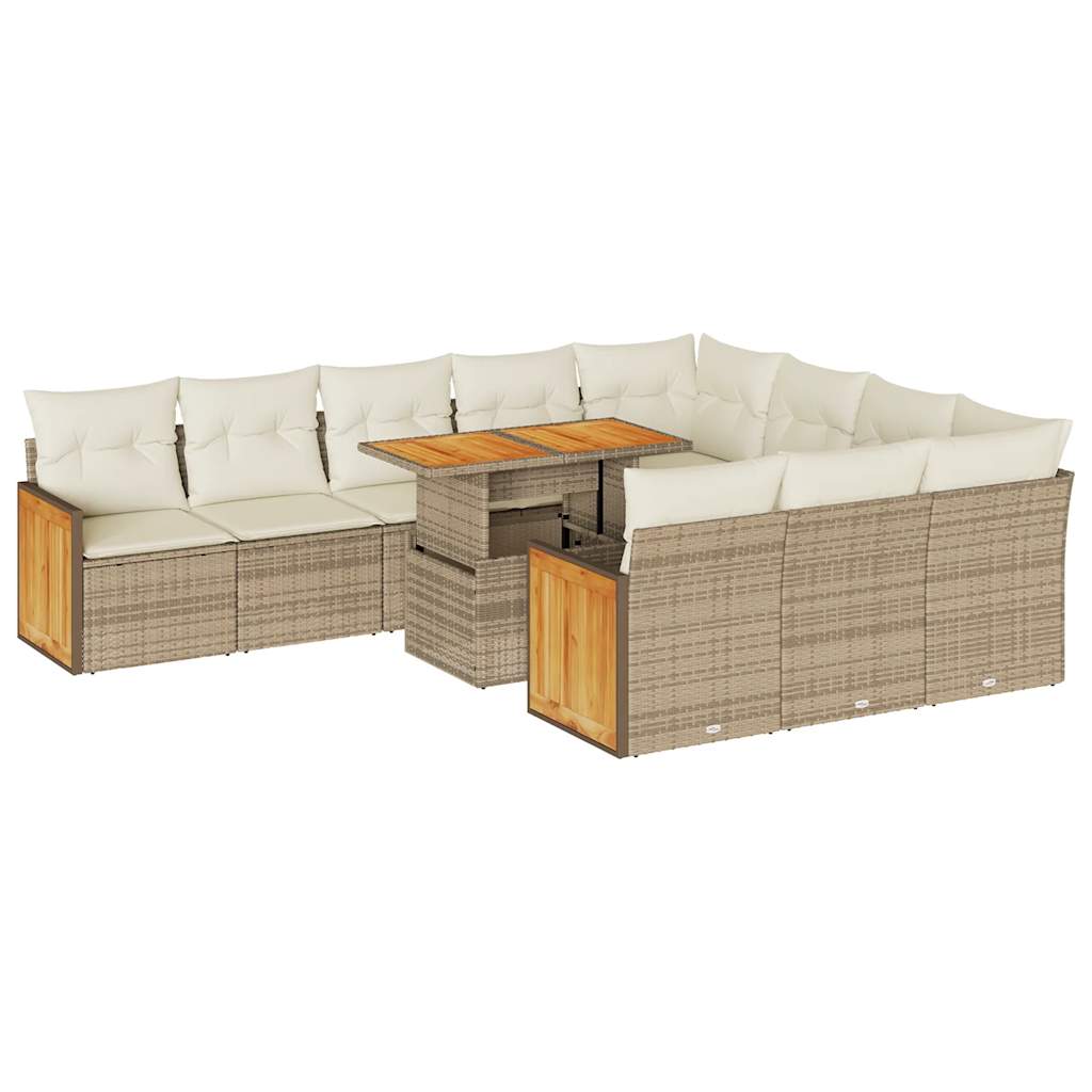 11-delige Tuinset met kussens poly rattan acacia beige