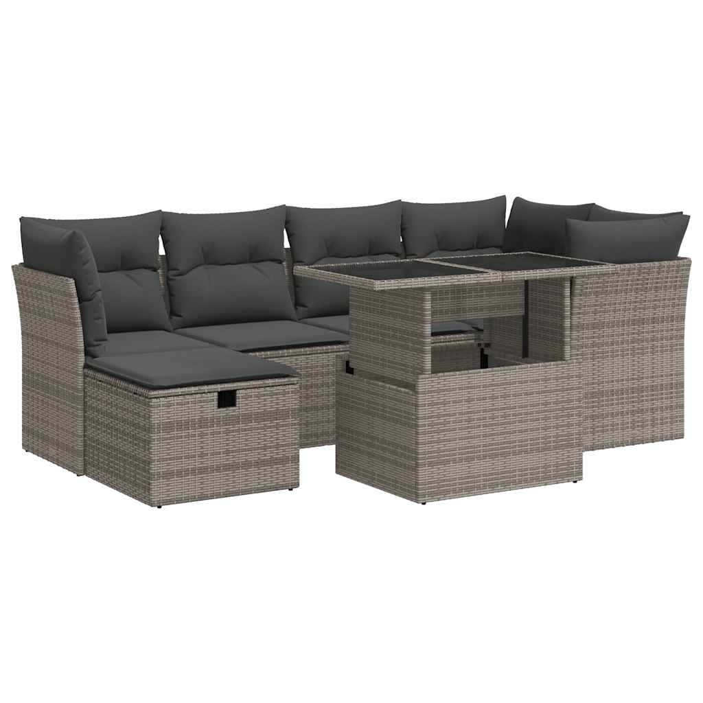 7-delige Loungeset met kussens poly rattan grijs