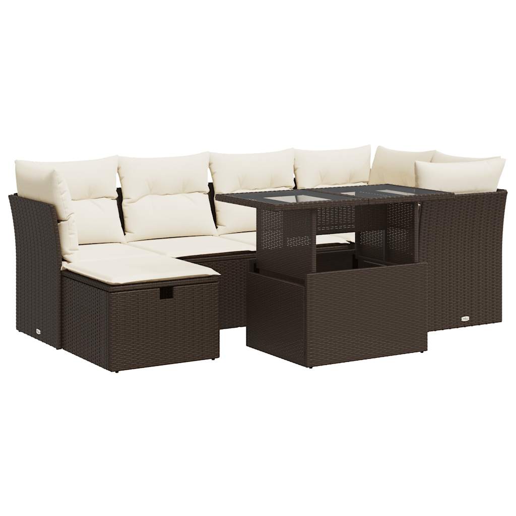 7-delige Loungeset met kussens poly rattan bruin