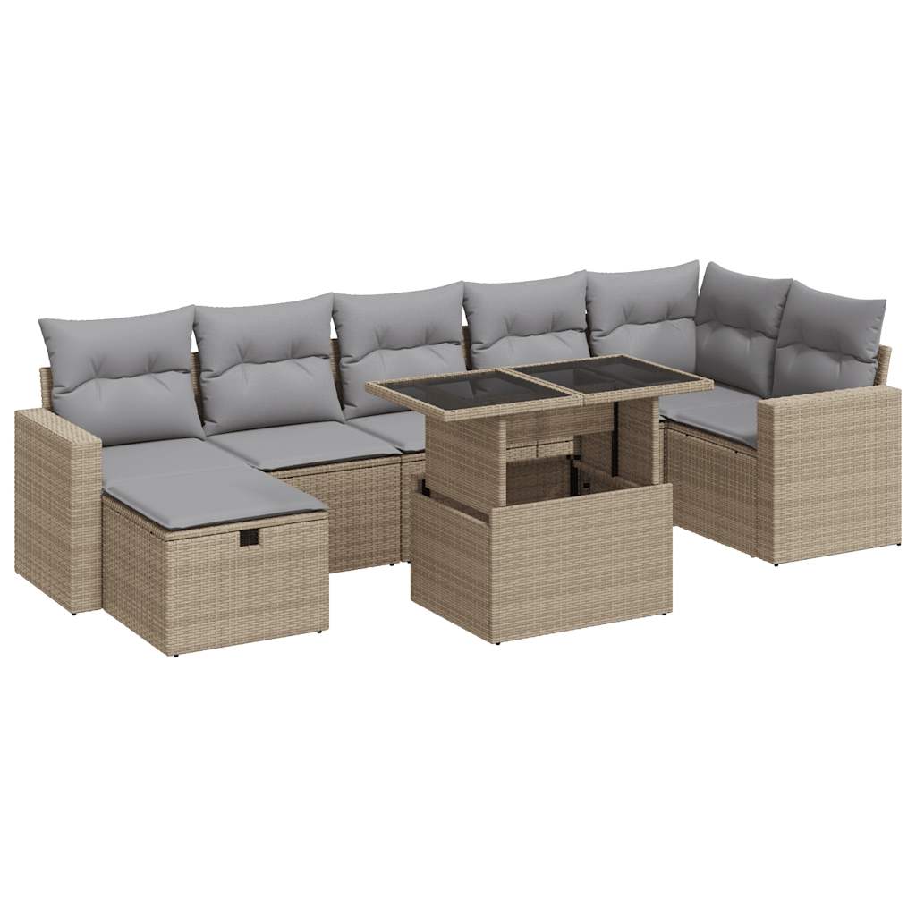 8-delige Loungeset met kussens poly rattan beige