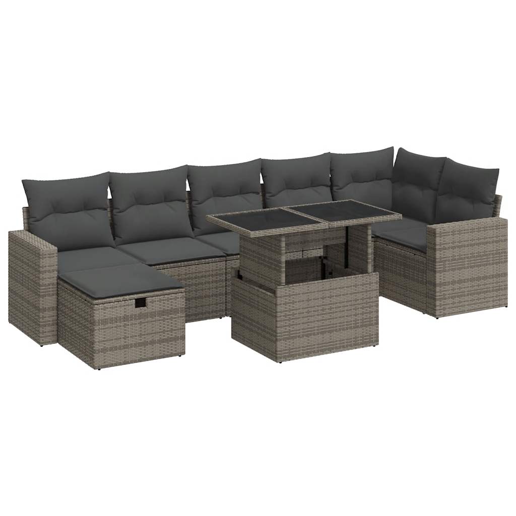 8-delige Loungeset met kussens poly rattan grijs