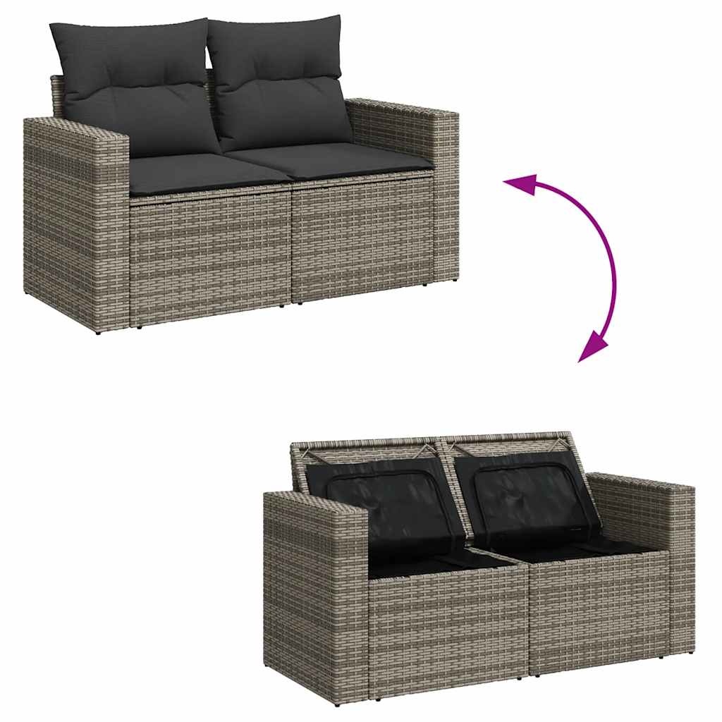 8-delige Loungeset met kussens poly rattan grijs