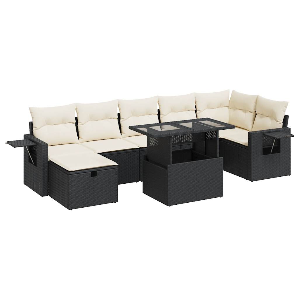 8-delige Loungeset met kussens poly rattan zwart