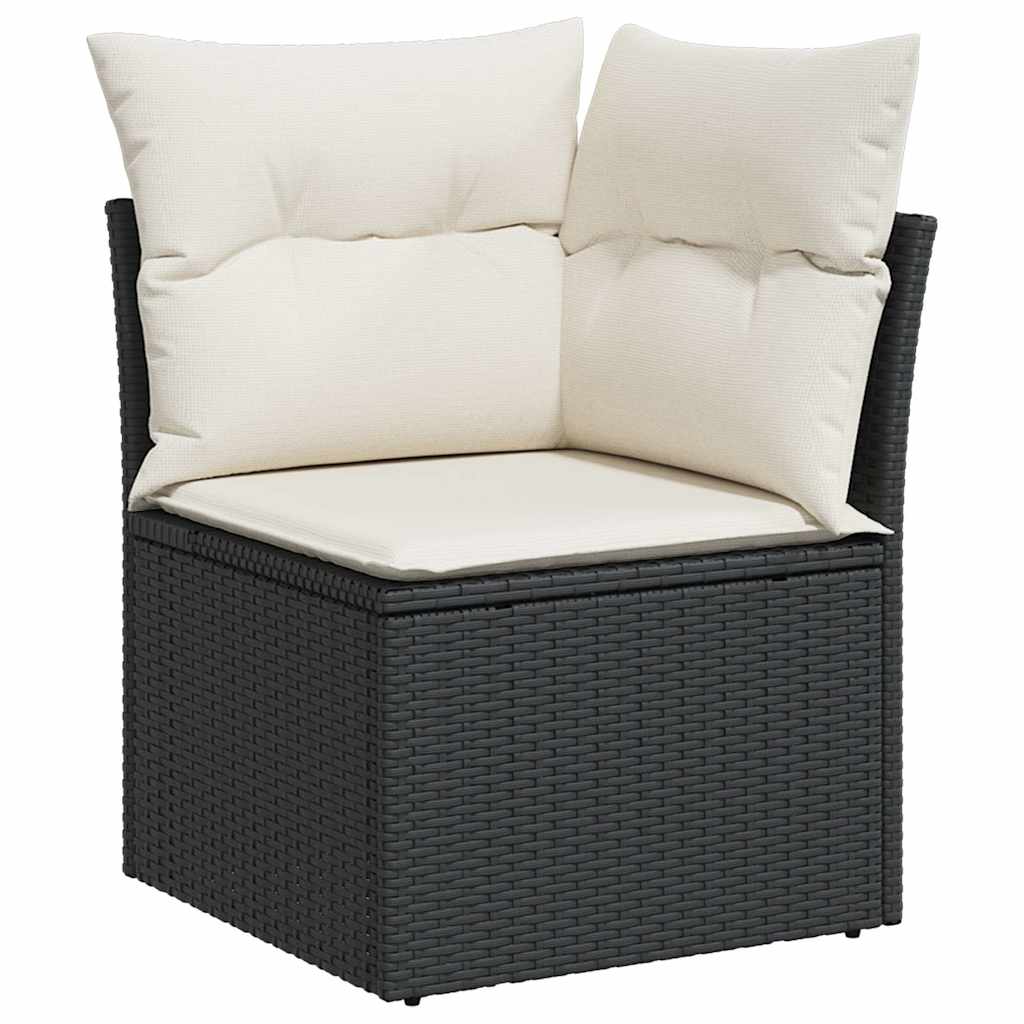 9-delige Loungeset met kussens poly rattan zwart