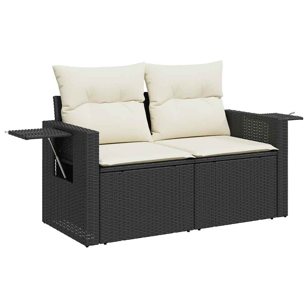 9-delige Loungeset met kussens poly rattan zwart