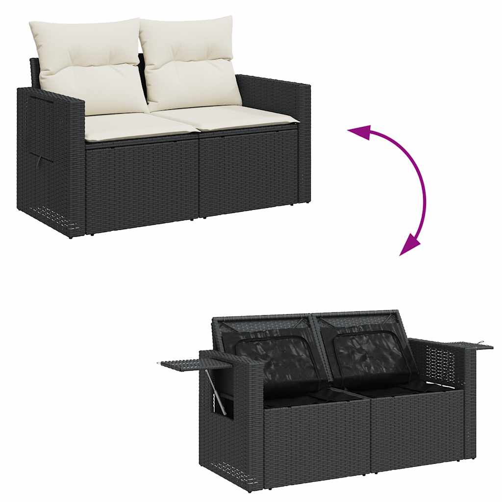 9-delige Loungeset met kussens poly rattan zwart