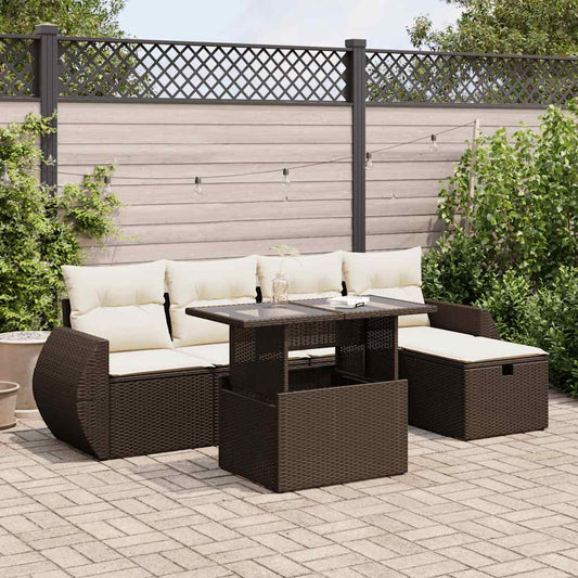 6-delige Loungeset met kussens poly rattan bruin