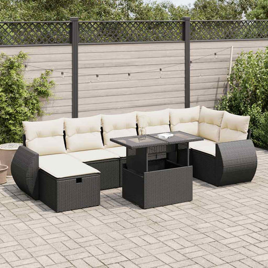 8-delige Loungeset met kussens poly rattan zwart