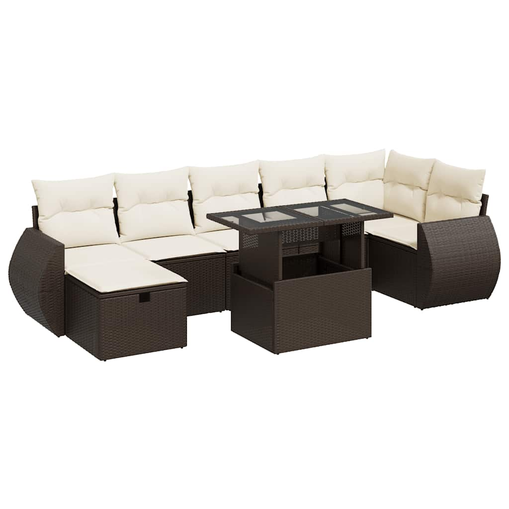 8-delige Loungeset met kussens poly rattan bruin