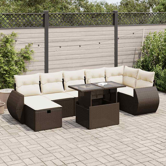 8-delige Loungeset met kussens poly rattan bruin