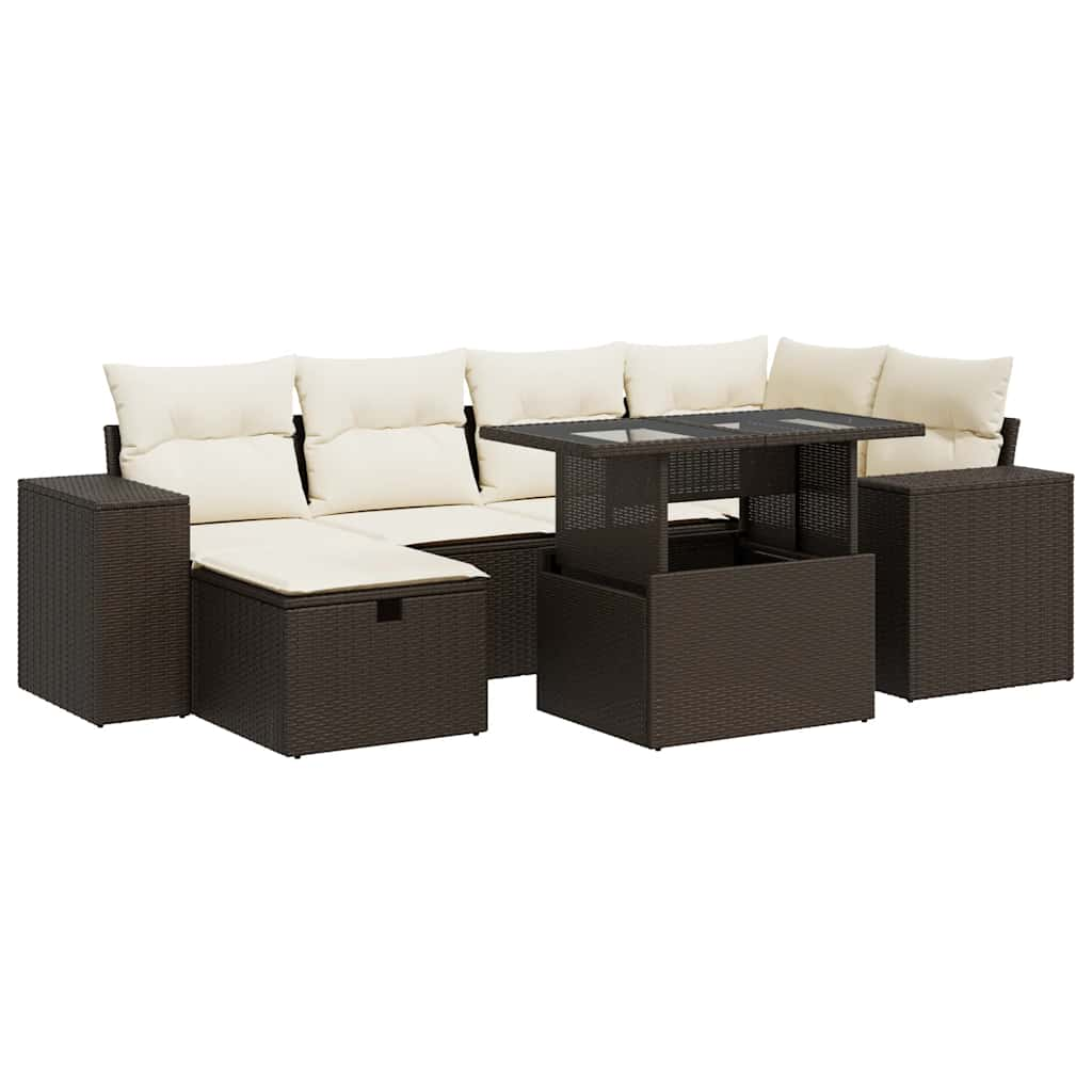 8-delige Loungeset met kussens poly rattan bruin