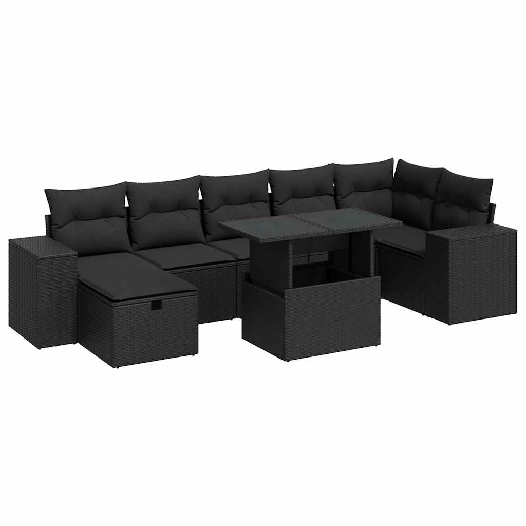 5-delige Loungeset met kussens poly rattan zwart