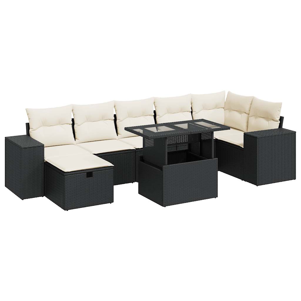 5-delige Loungeset met kussens poly rattan zwart