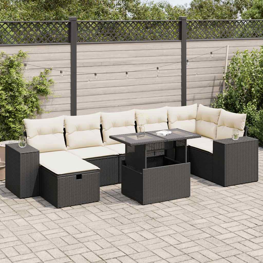 5-delige Loungeset met kussens poly rattan zwart