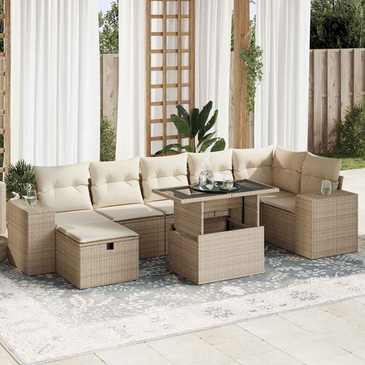 5-delige Loungeset met kussens poly rattan beige