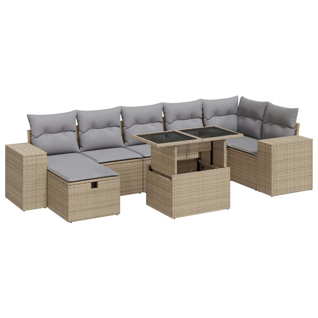 5-delige Loungeset met kussens poly rattan beige