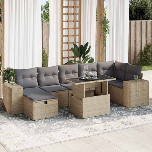 5-delige Loungeset met kussens poly rattan beige