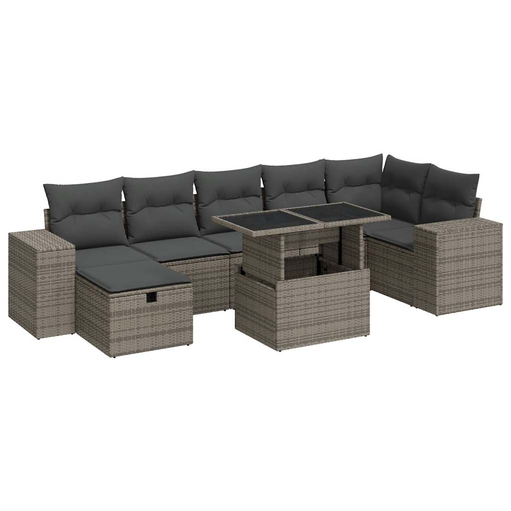 5-delige Loungeset met kussens poly rattan grijs