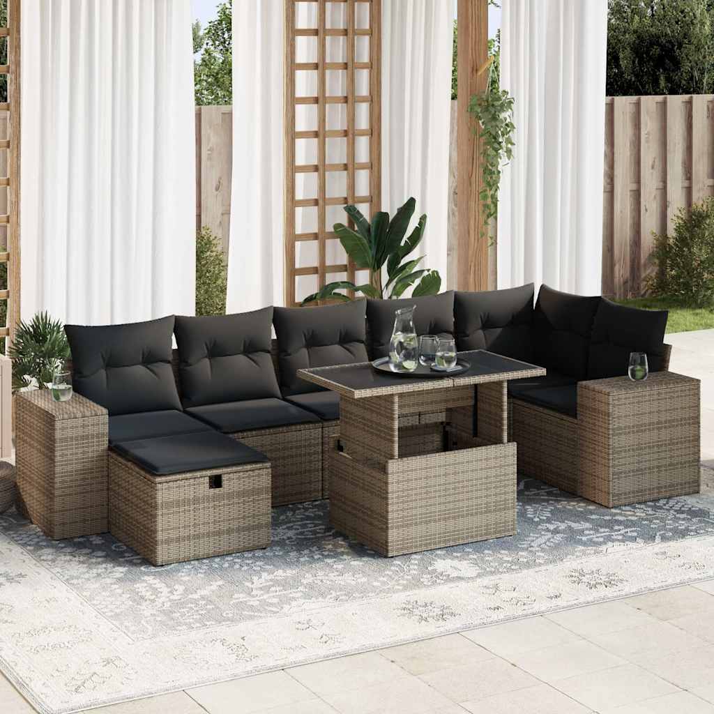 5-delige Loungeset met kussens poly rattan grijs