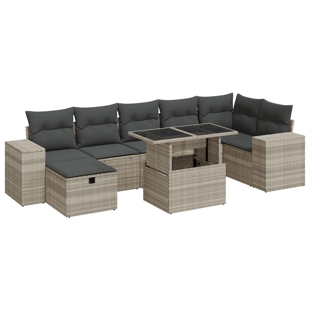 5-delige Loungeset met kussens poly rattan lichtgrijs