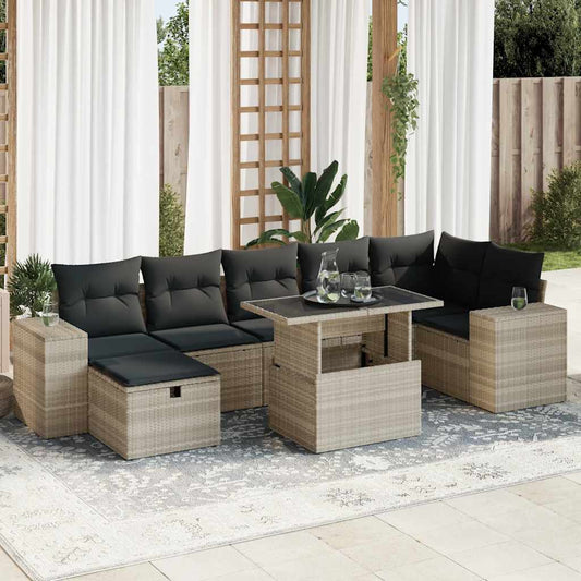 5-delige Loungeset met kussens poly rattan lichtgrijs