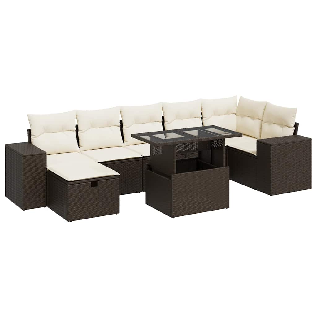 5-delige Loungeset met kussens poly rattan bruin