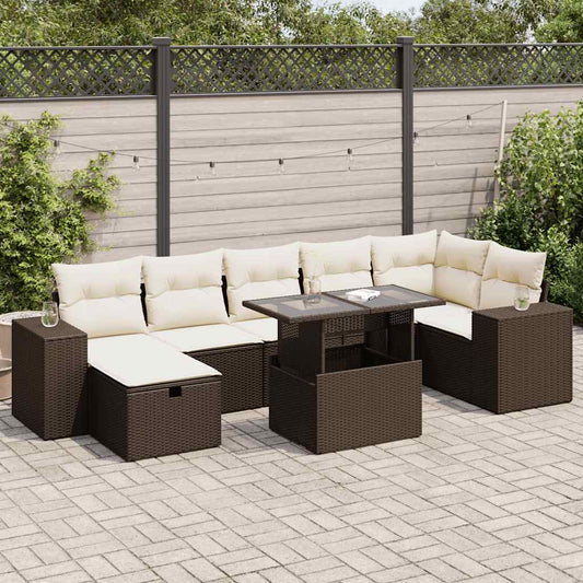 5-delige Loungeset met kussens poly rattan bruin