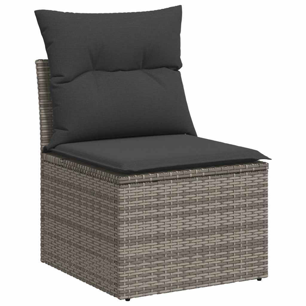 6-delige Loungeset met kussens poly rattan acacia grijs