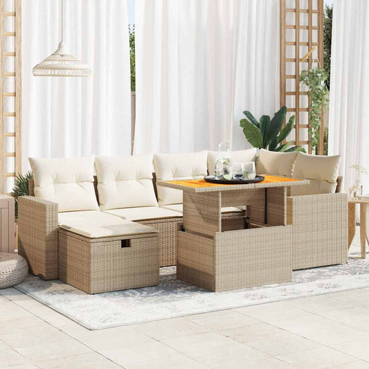 8-delige Loungeset met kussens poly rattan acacia beige