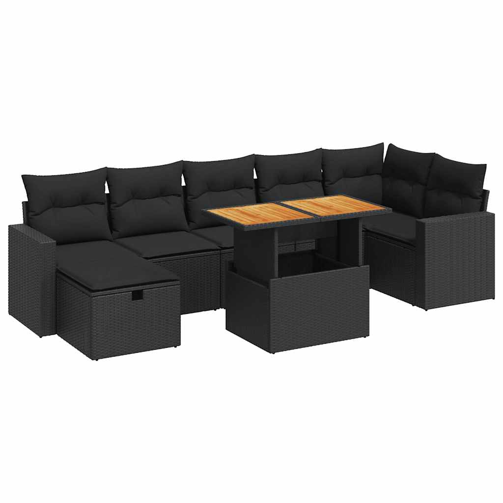 5-delige Loungeset met kussens poly rattan acacia zwart