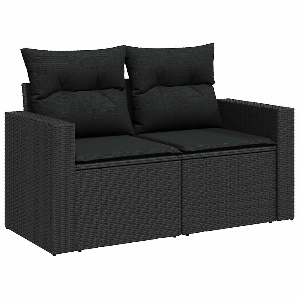 5-delige Loungeset met kussens poly rattan acacia zwart