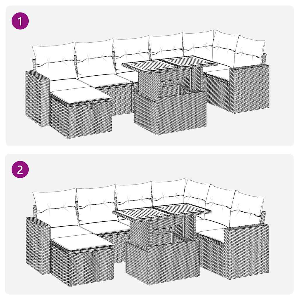 5-delige Loungeset met kussens poly rattan acacia zwart