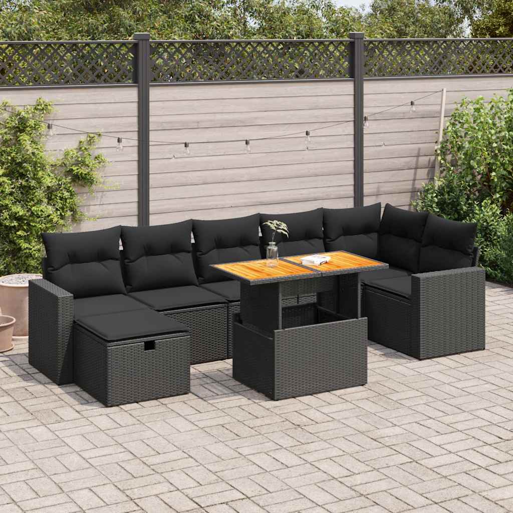 5-delige Loungeset met kussens poly rattan acacia zwart