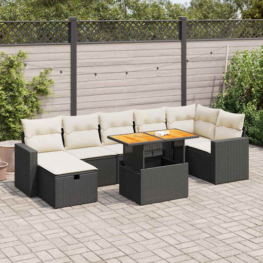 5-delige Loungeset met kussens poly rattan acacia zwart