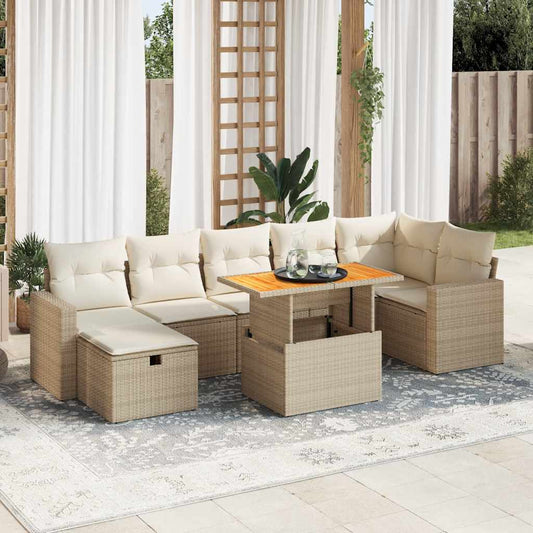 5-delige Loungeset met kussens poly rattan en acaciahout beige