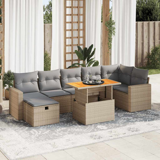 5-delige Loungeset met kussens poly rattan en acaciahout beige